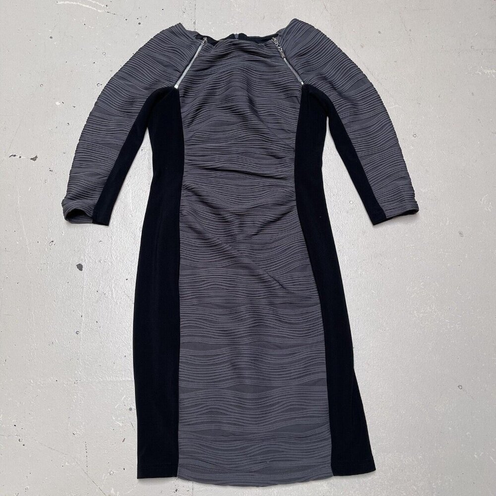 Joseph Ribkoff Black Gray Bodycon Dress Womens 8 Ribbed Wedding Party Formal